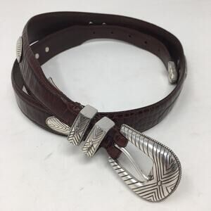 Fossil Brown Leather Silver Embellished Belt 36